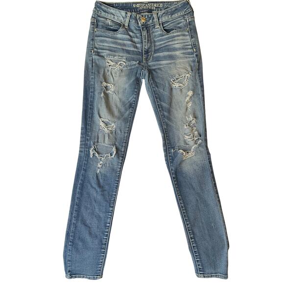 American Eagle Outfitters Women Skinny Jeans size 6 US Blue Mid Rise Stretch - Picture 1 of 11